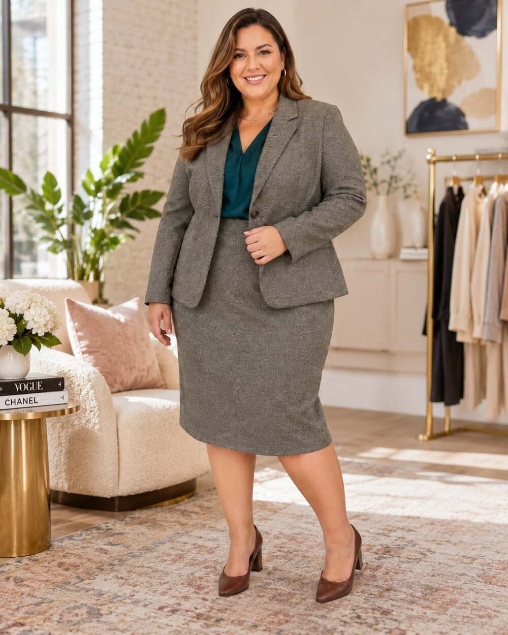 Pendleton 2XL Grey Tweed Wool Suit Jacket Size 16 and Skirt Size 18